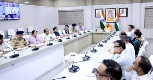 CM Yogi Adityanath reviewing law and order meeting via video conference