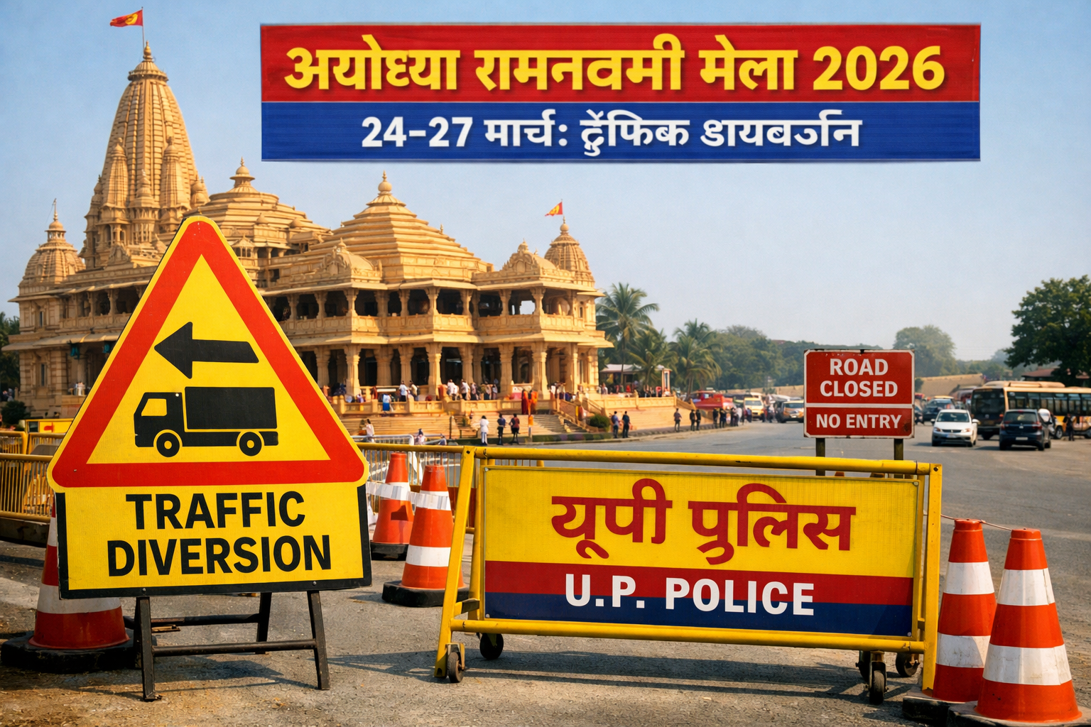 अयोध्या रामनवमी मेला 2026 के दौरान ट्रैफिक डायवर्जन और बैरिकेडिंग