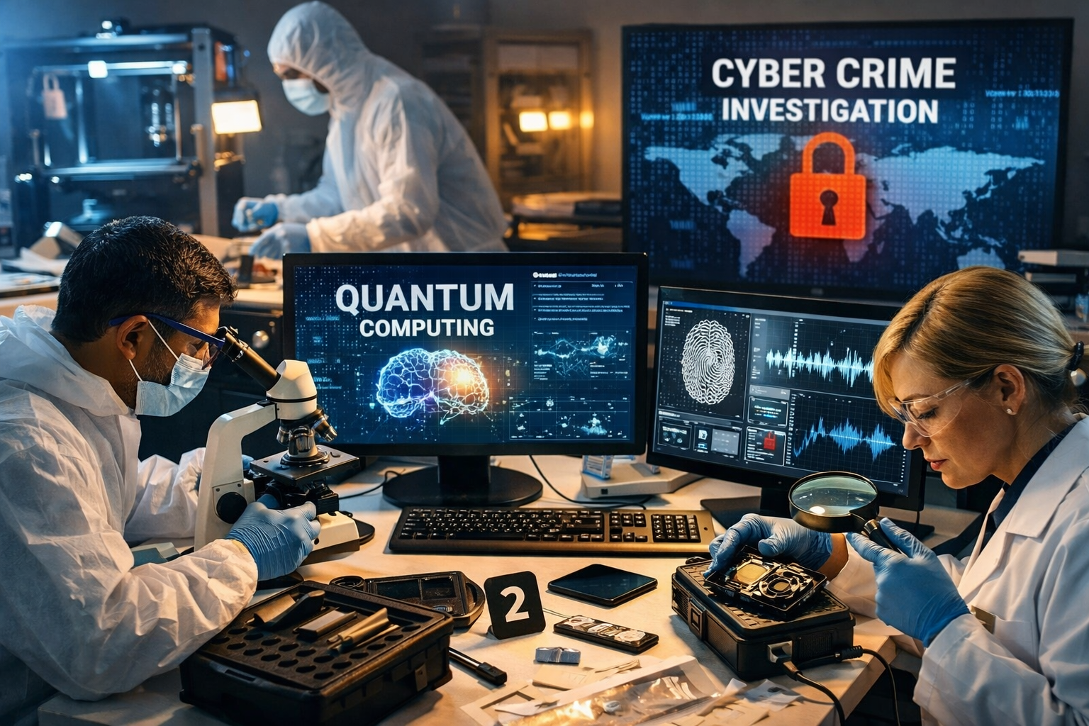 उत्तर प्रदेश में नई फॉरेंसिक लैब में जांच करते वैज्ञानिक” का सांकेतिक दृश्य