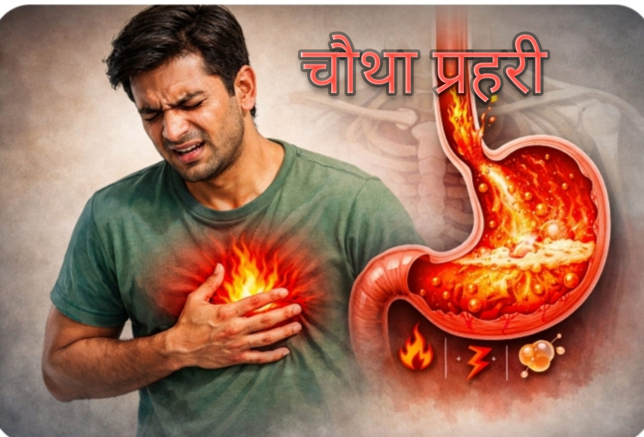 एसिडिटी के कारण पेट में जलन और दर्द का चित्र