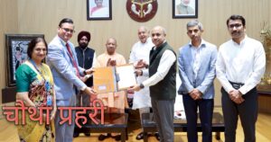 चित्रकूट डिफेंस कॉरिडोर में BEL को भूमि आवंटन करते मुख्यमंत्री योगी आदित्यनाथ