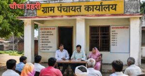 उत्तर प्रदेश के गांव में पंचायत बैठक के दौरान ग्रामीण और प्रधान