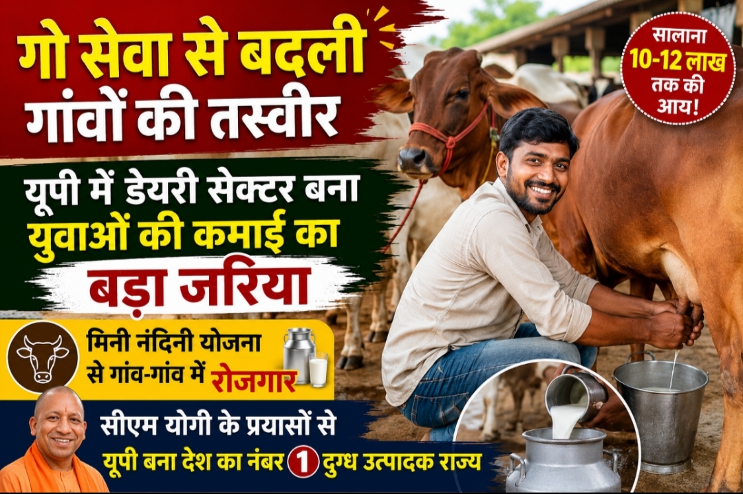 गांव में डेयरी फार्म में गायों की देखभाल करता युवा किसान