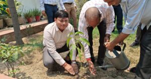यूपीएसआरटीसी के अधिकारीगण पर्यावरण दिवस पर निगम मुख्यालय पर वृक्षारोपण करते हुए