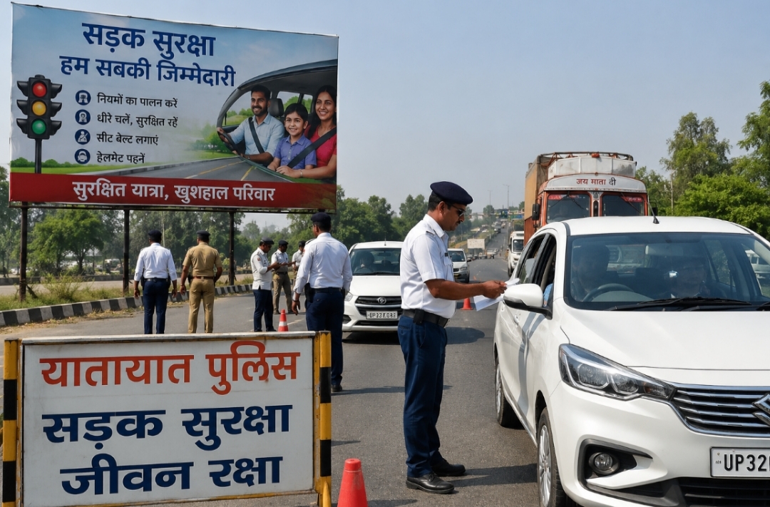 उत्तर प्रदेश में सड़क सुरक्षा और यातायात व्यवस्था को लेकर ट्रैफिक पुलिस चेकिंग प्रतीकात्मक दृश्य