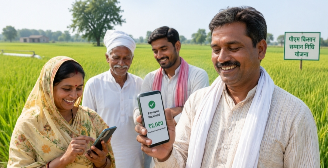 पीएम किसान सम्मान निधि की 23वीं किस्त के तहत किसानों को आर्थिक सहायता मिलने का एआई जेनरेटेड प्रतीकात्मक दृश्य।