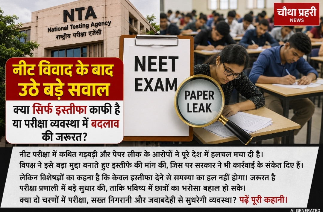 NEET परीक्षा और पारदर्शी परीक्षा व्यवस्था का प्रतीकात्मक दृश्य।