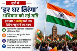 यूपी में हर घर तिरंगा का एआई जेनरेटेड प्रतीकात्मक दृश्य 