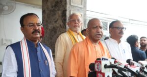 लखनऊ में विधानसभा मानसून सत्र शुरू होने से पहले मीडिया को संबोधित करते मुख्यमंत्री योगी आदित्यनाथ"