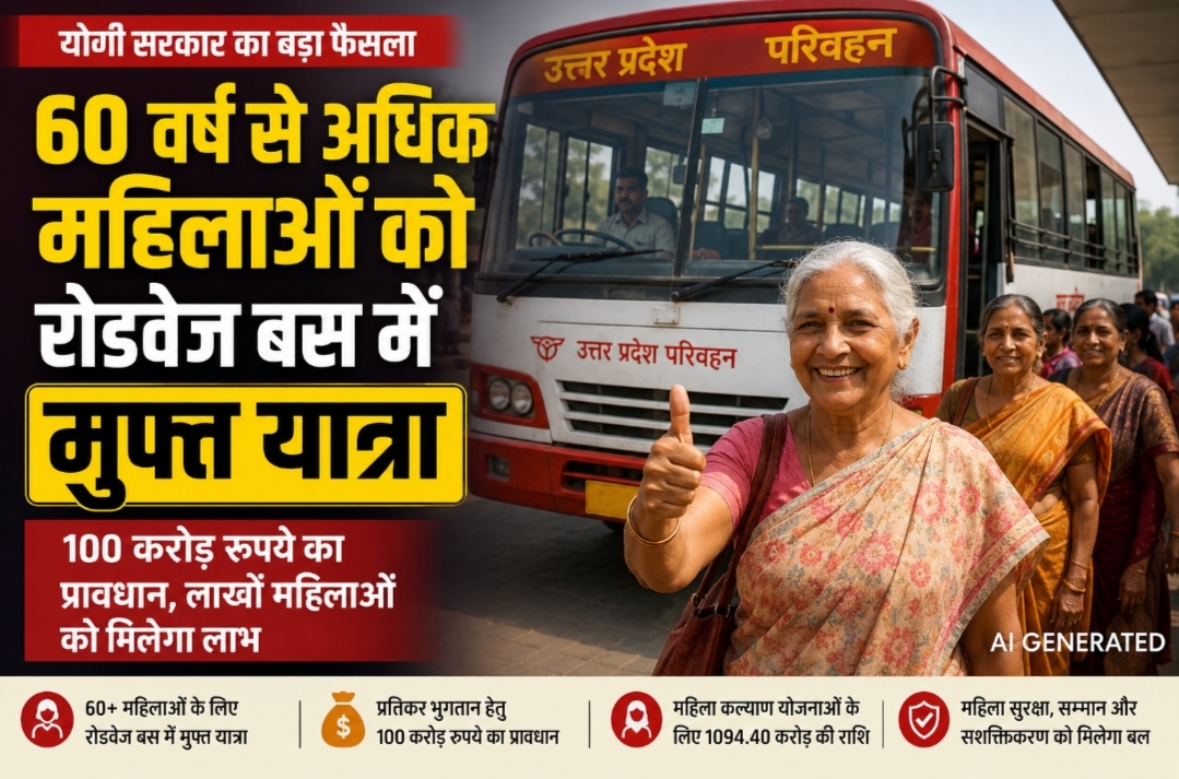 उत्तर प्रदेश रोडवेज बस में वरिष्ठ महिलाओं की मुफ्त यात्रा योजना का सांकेतिक दृश्य