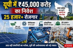 उत्तर प्रदेश में 45 हजार करोड़ रुपये से अधिक के निवेश से रोजगार के अवसर का प्रतीकात्मक दृश्य 